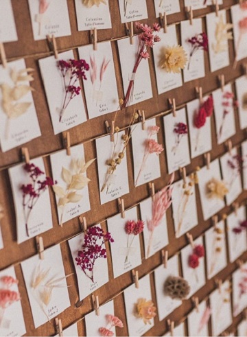 plan de table escort card fleurs séchées